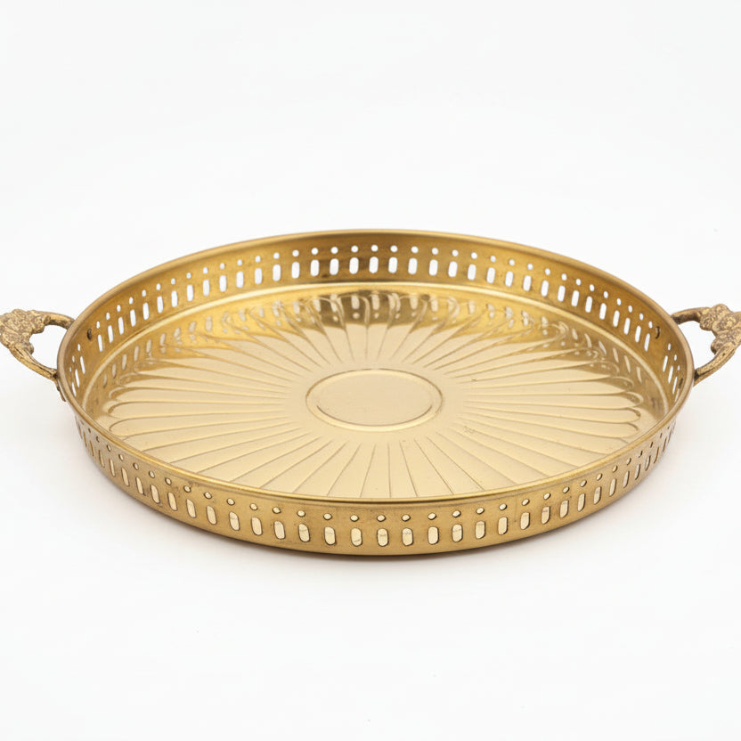 Puja Plate With Handle In Brass-Large