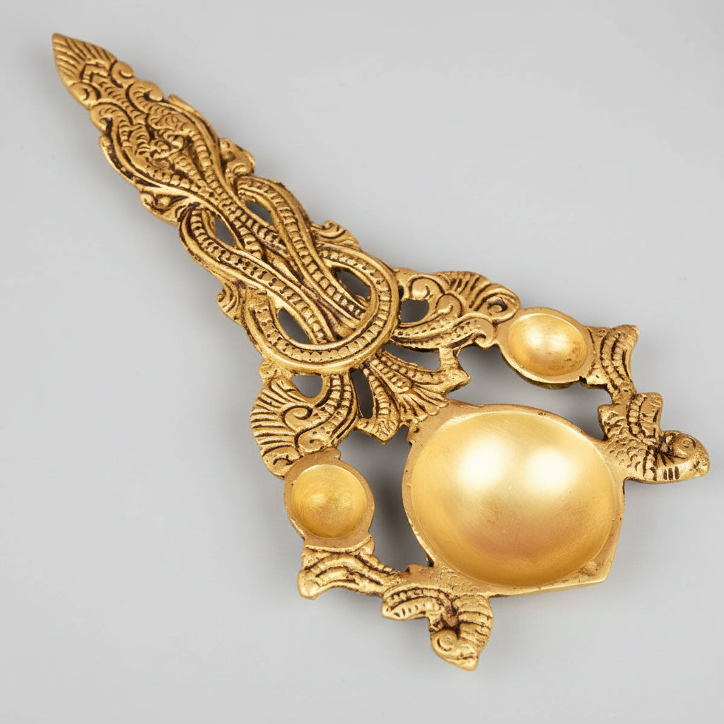 Brass Peacock Design Teen Aarti Puja Spoon