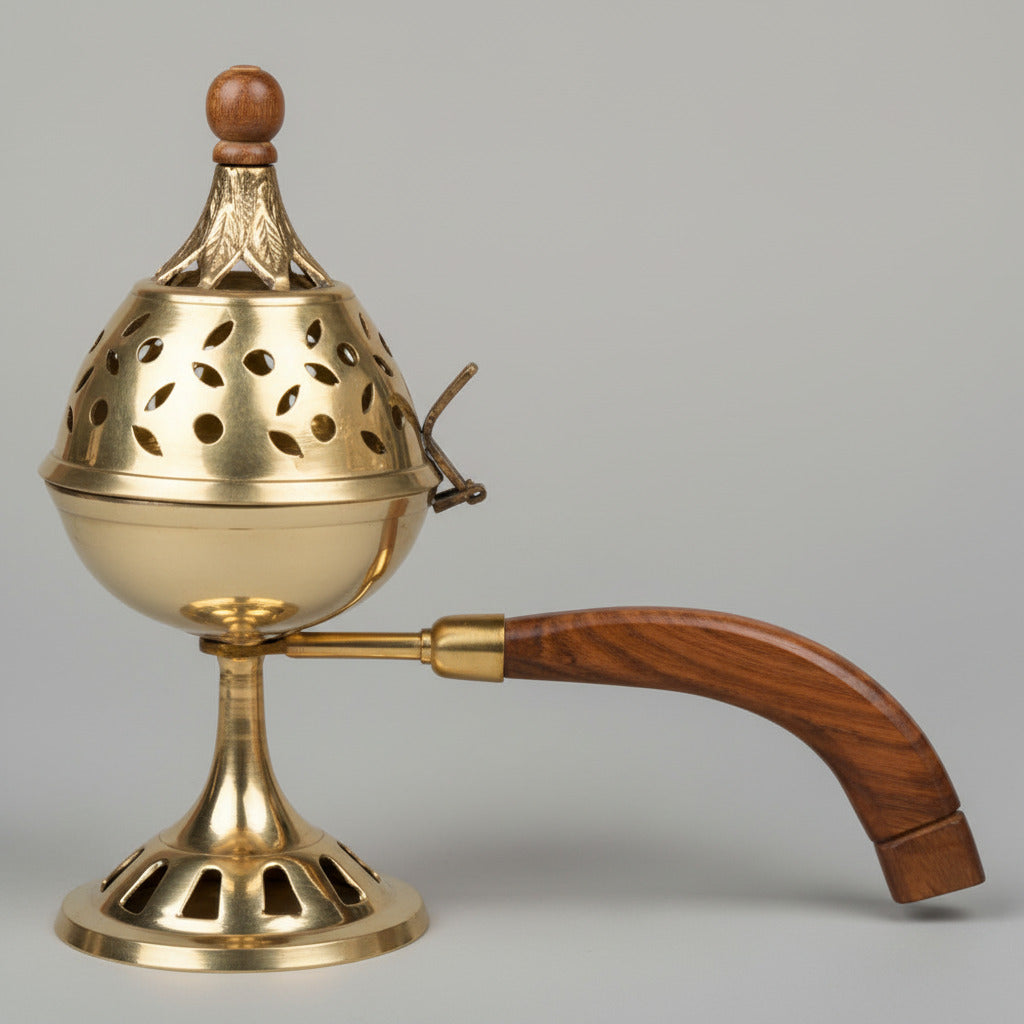 Brass Dhoop Dani with Wooden Handle