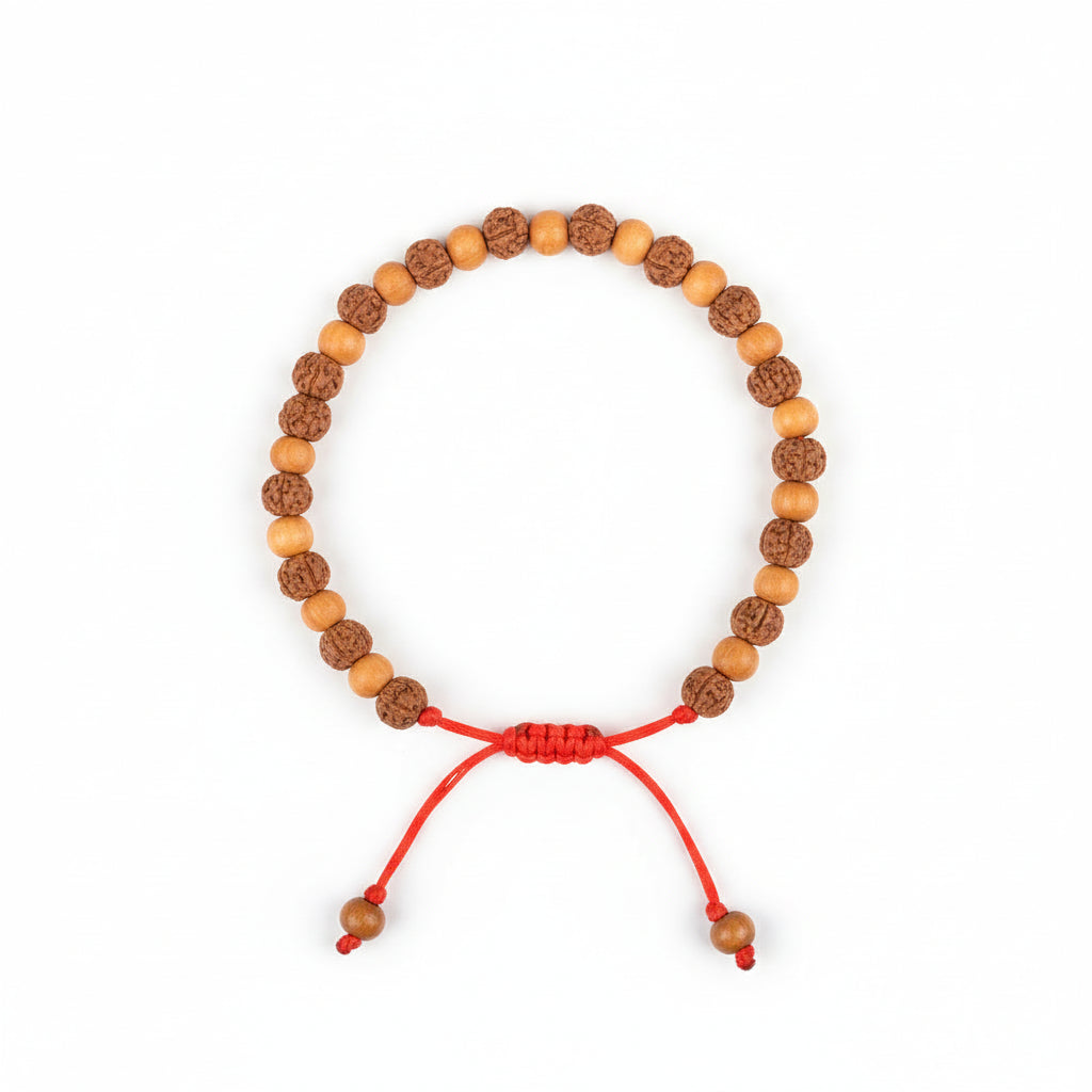 Premium 5 Mukhi Rudraksha x Sandalwood Adjustable Bracelet-14 mm