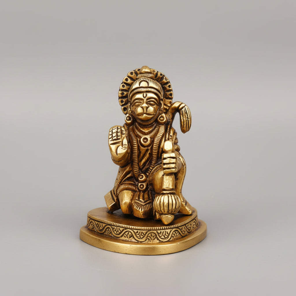 Brass Hanuman Idol in Kneeling Pose