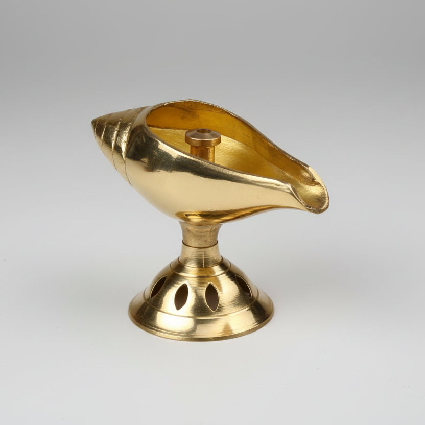 Brass Shankh Diya-Gold Finish