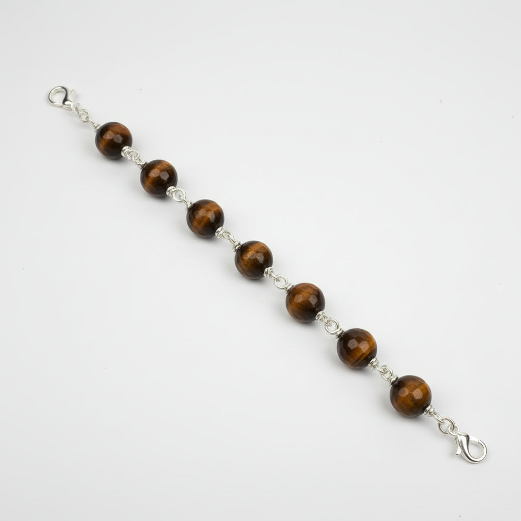 Tiger Eye Faceted 925 Silver Wire Bracelet-8 mm