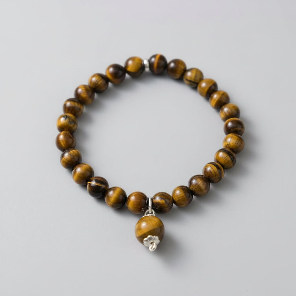 Tiger Eye Silver Trinklet Bracelet-10 mm