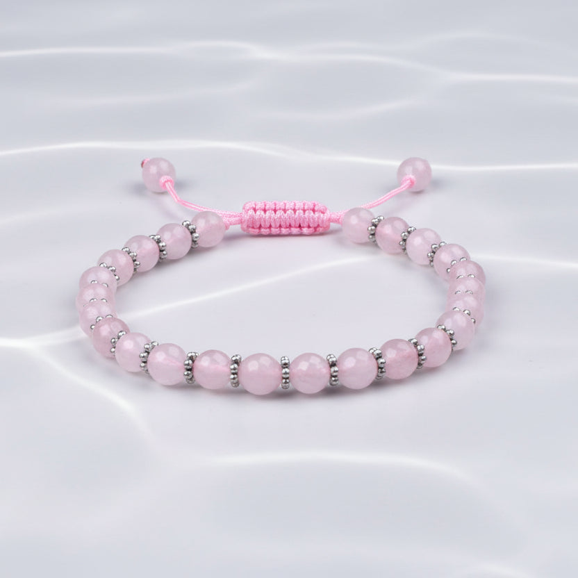 Rose Quartz Faceted German Silver Chakri Adjustable Bracelet-10 mm