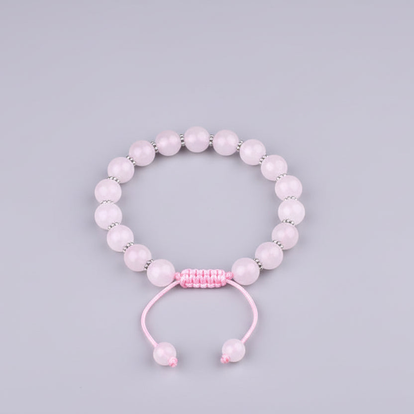 Rose Quartz Faceted German Silver Chakri Adjustable Bracelet-10 mm