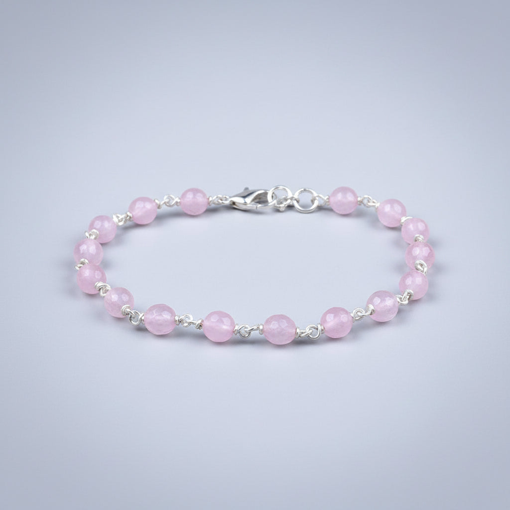 Rose Quartz Faceted 925 Silver Wire Bracelet-8 mm