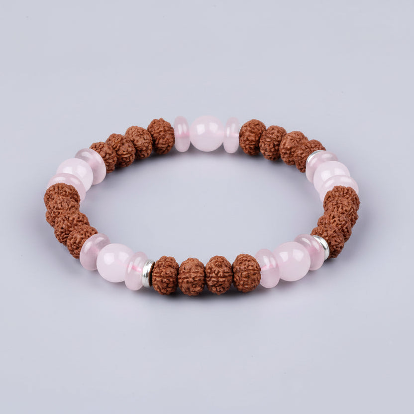 Rose Quartz & 7 Mukhi Rudraksha Bracelet-8 mm
