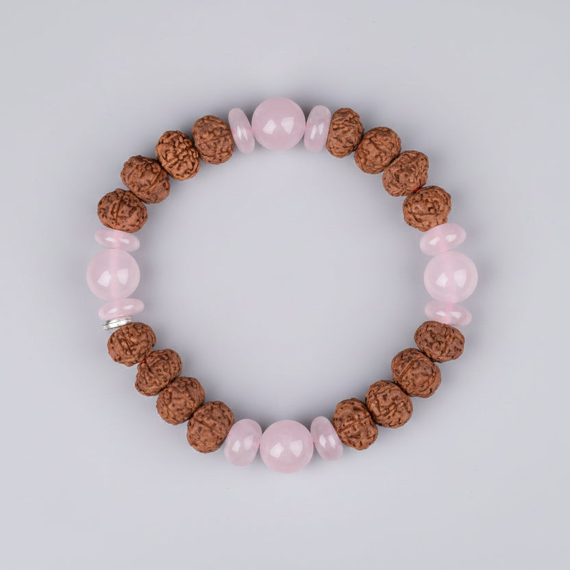 Rose Quartz & 7 Mukhi Rudraksha Bracelet-8 mm