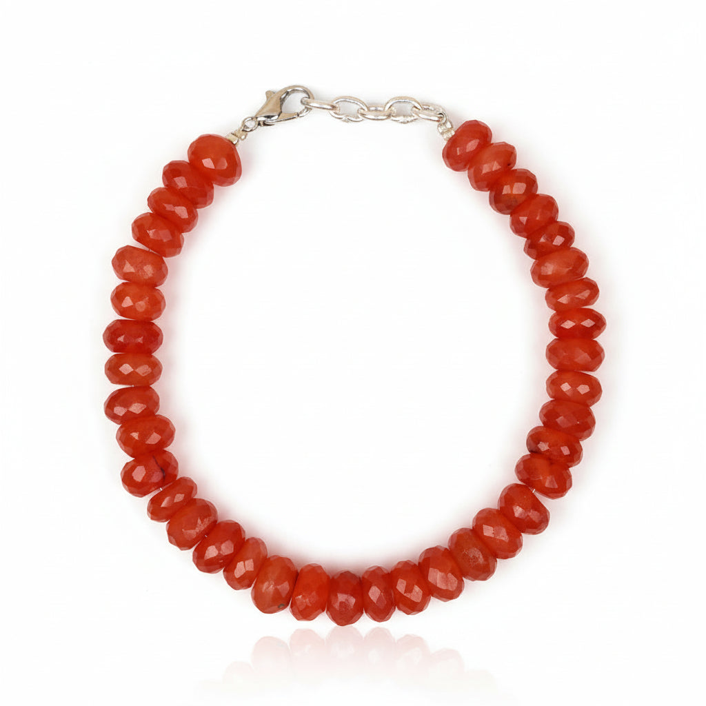 Red Carnelian Faceted Elliptical Beads Bracelet