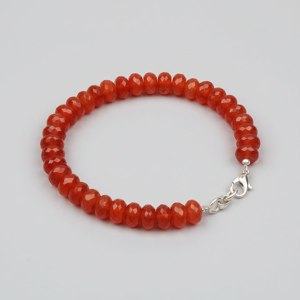 Red Carnelian Faceted Elliptical Beads Bracelet
