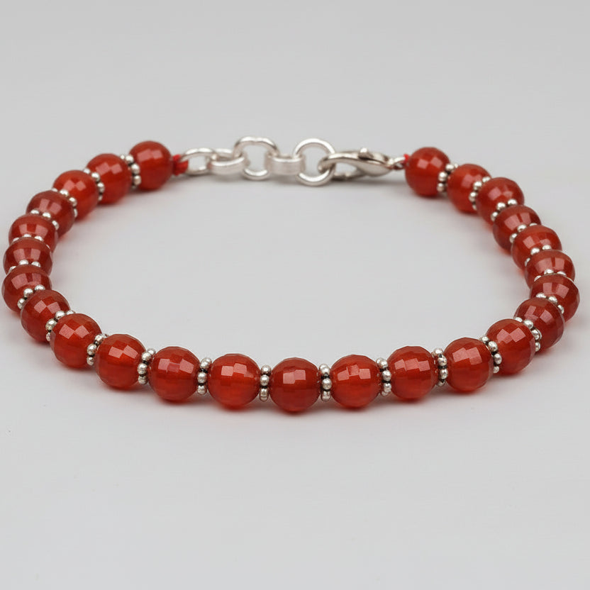 Faceted Red Carnelian German Silver Chakri Bracelet-10 mm