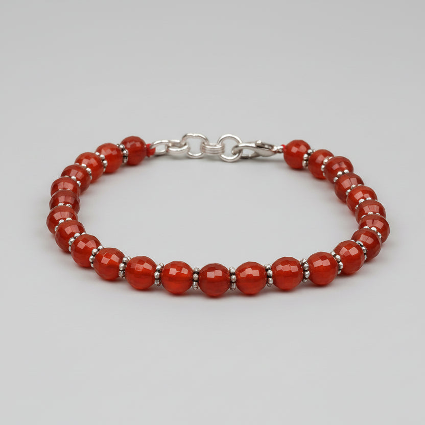 Faceted Red Carnelian German Silver Chakri Bracelet-8 mm