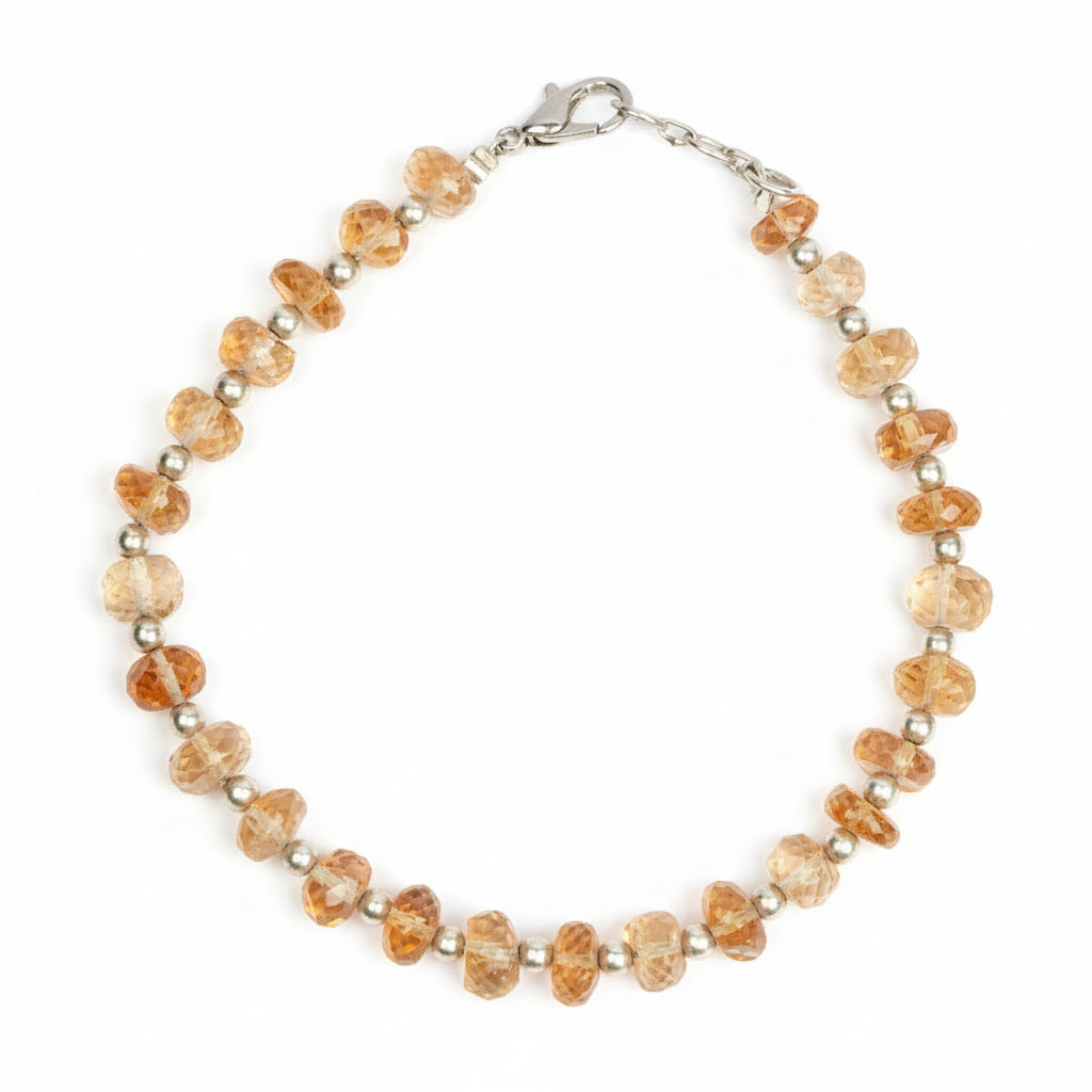 Yellow Citrine Faceted Button Beads German Silver Balls Bracelet