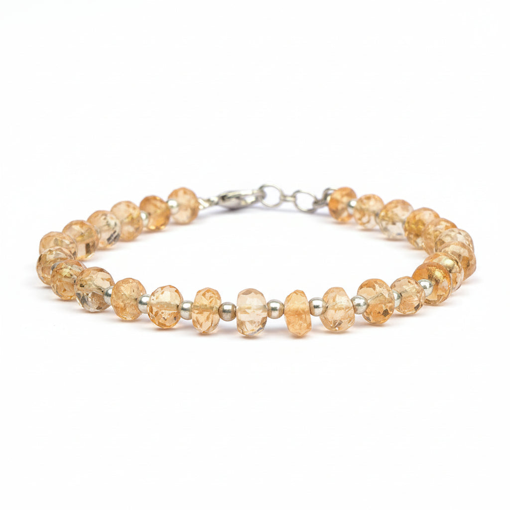 Yellow Citrine Faceted Button Beads German Silver Balls Bracelet