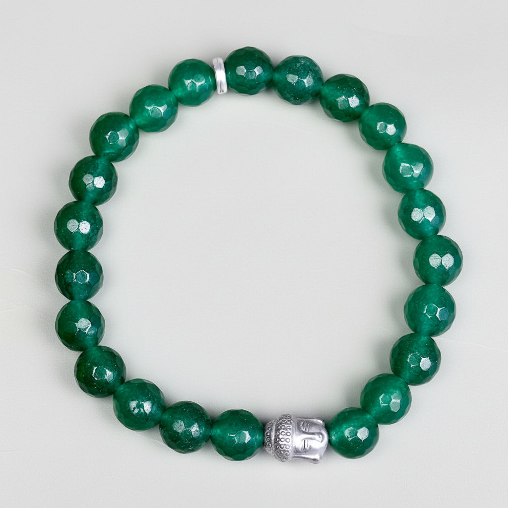 Faceted Green Onyx Buddha Charm Bracelet
