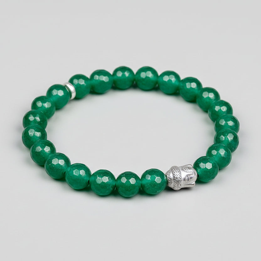 Faceted Green Onyx Buddha Charm Bracelet