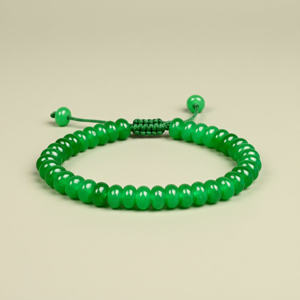 Button Shape Green Onyx Adjustable Bracelet
