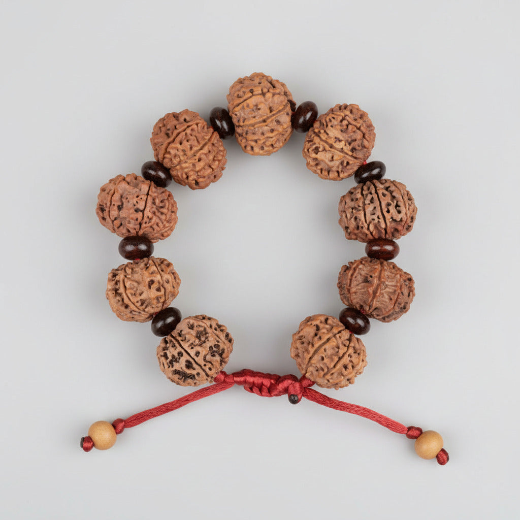 9 Mukhi Nepali Rudraksha x Red Sandal Adjustable Bracelet