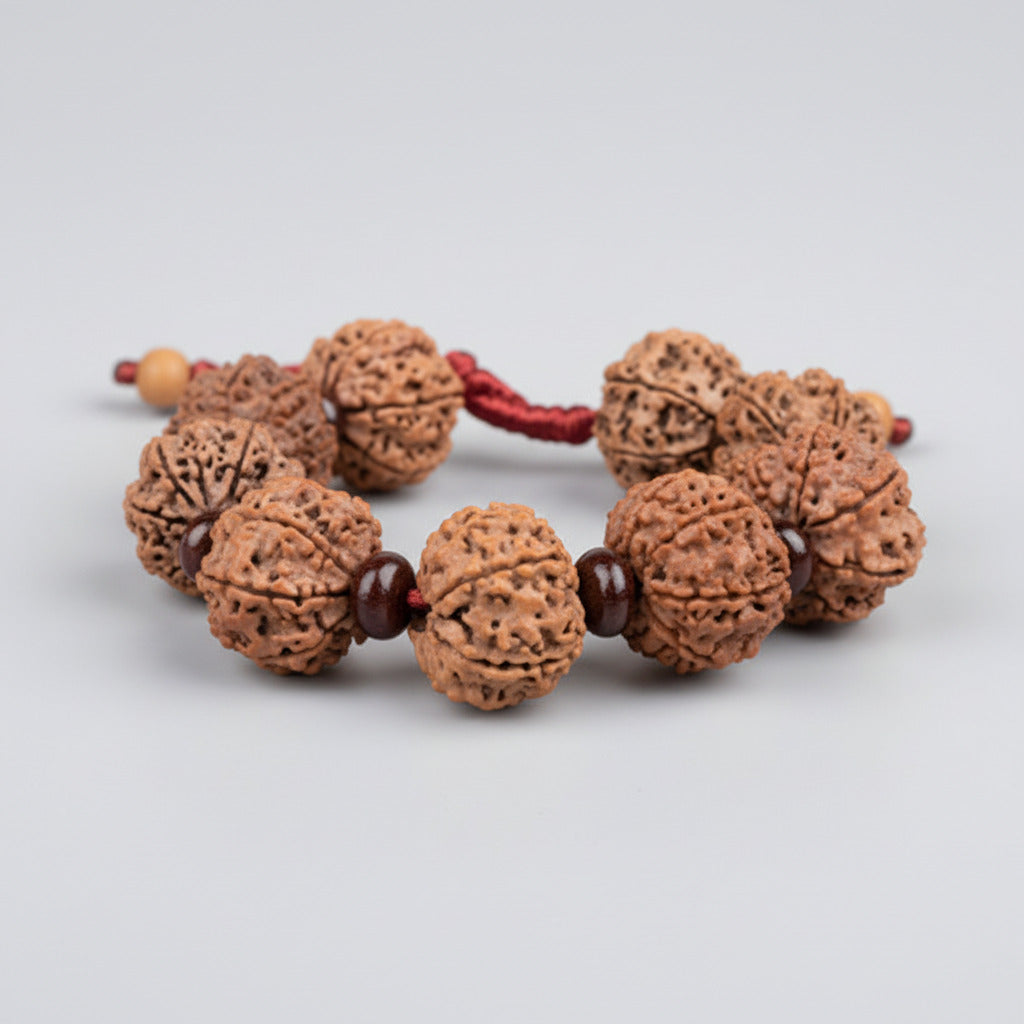 9 Mukhi Nepali Rudraksha x Red Sandal Adjustable Bracelet