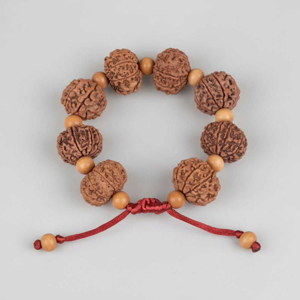 9 Mukhi Nepali Rudraksha x White Sandal Adjustable Bracelet