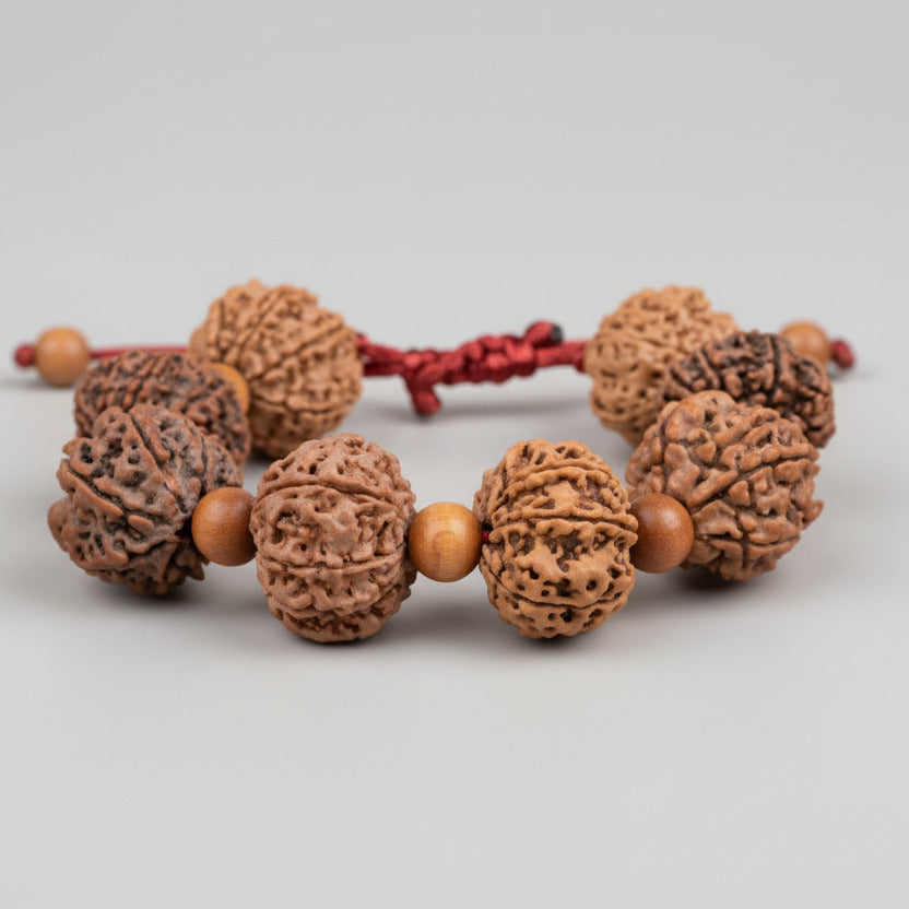 9 Mukhi Nepali Rudraksha x White Sandal Adjustable Bracelet