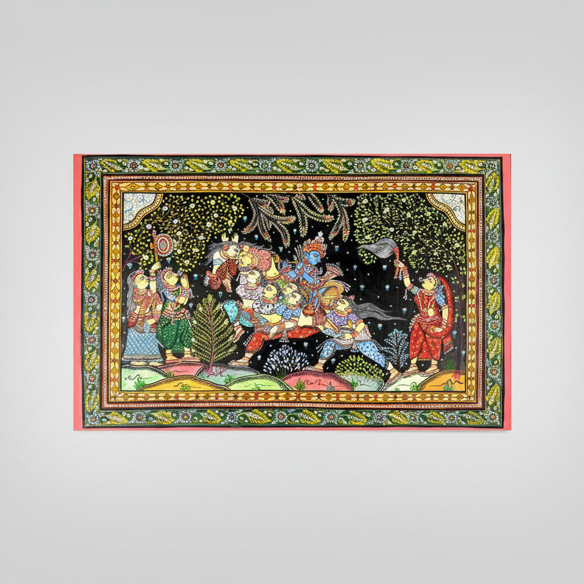 Kandarp Ashwa (Kathi Ghoda) Krishna Gopi Rasleela Pattachitra Painting