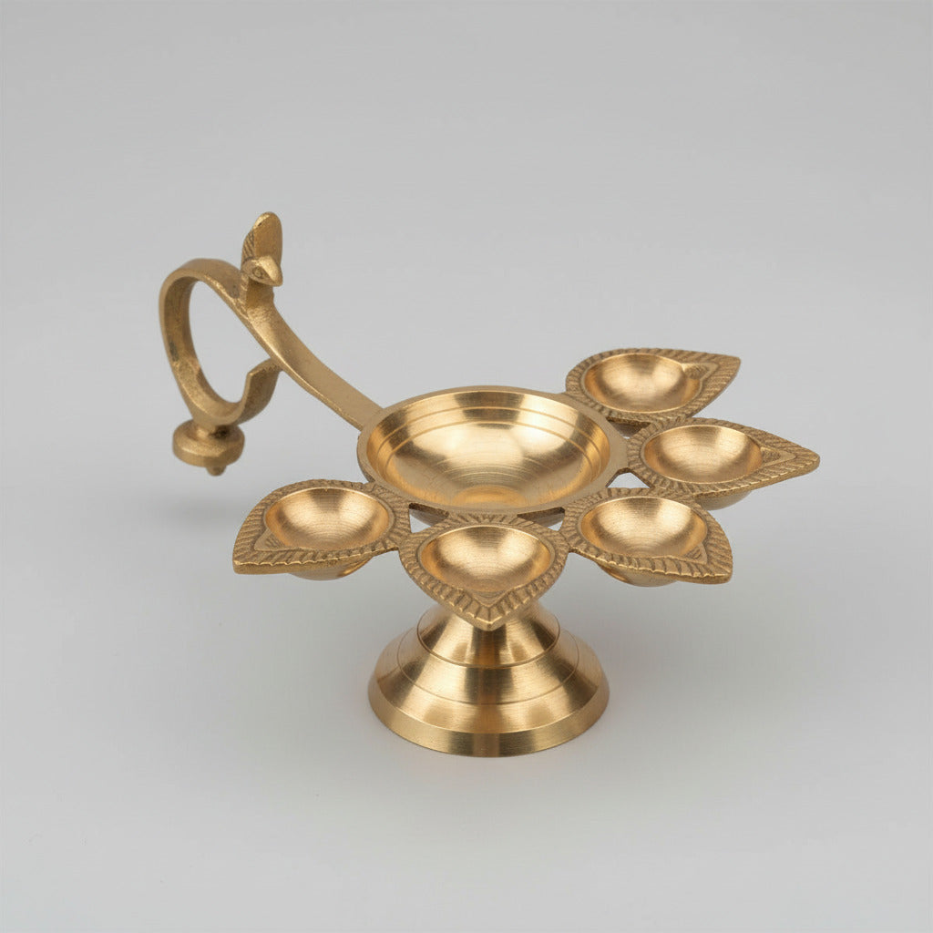 Traditional Panch Deepak Brass Aarti Diya-Small