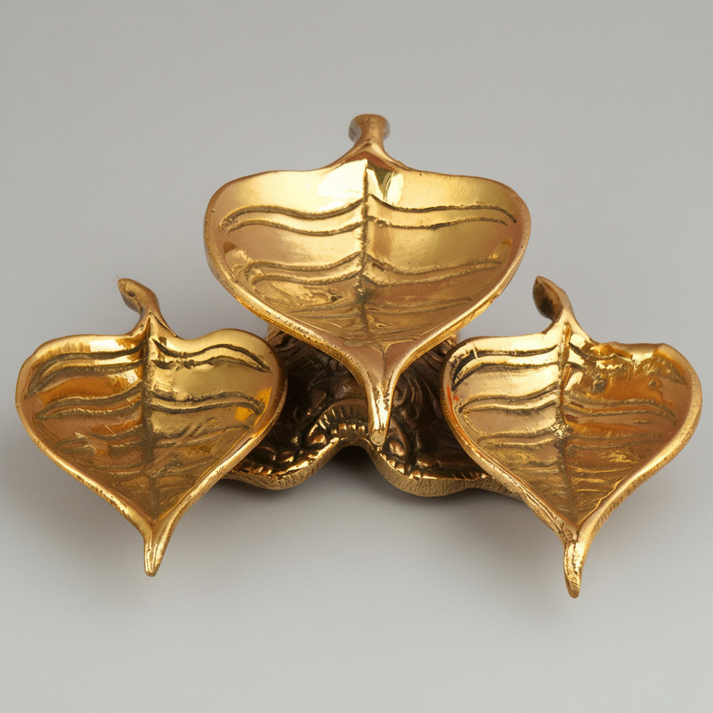 Peepal Leaf Brass Tri Puja Diyas
