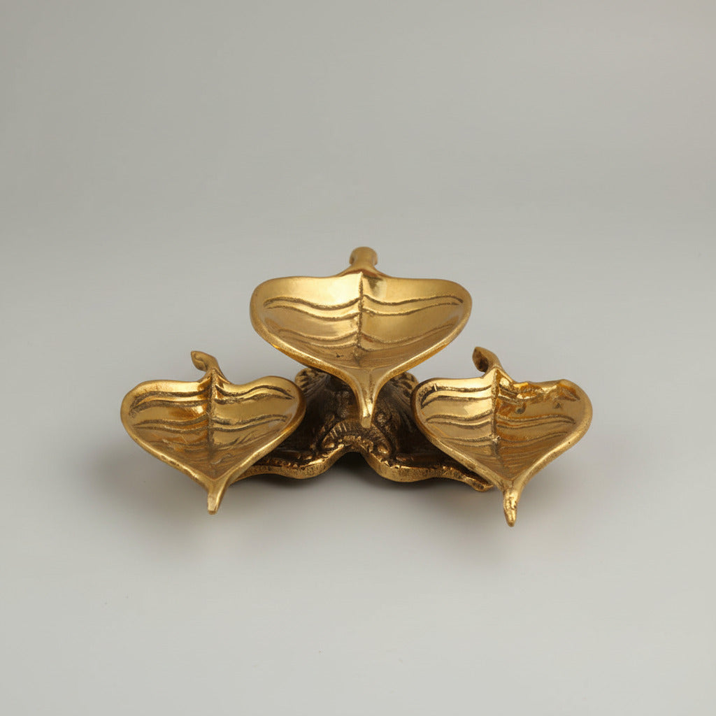 Peepal Leaf Brass Tri Puja Diyas