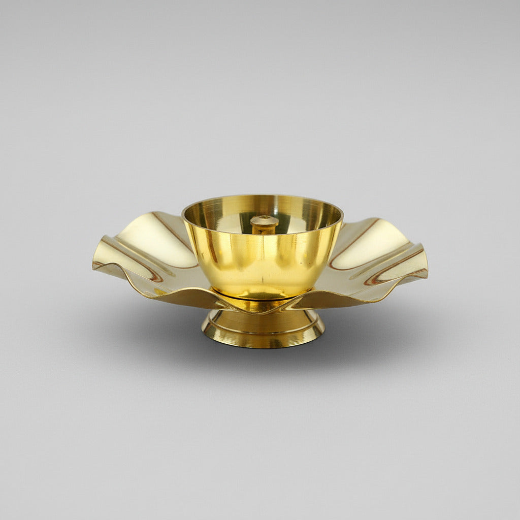 Brass Designer Diya with Decorative Plate