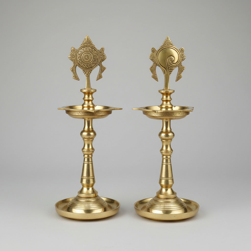 Shankhu Chakra Vilakku Brass Samai Set of 2