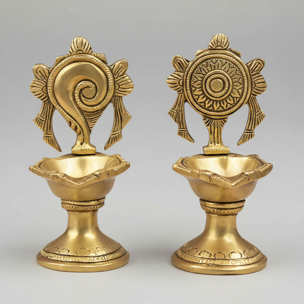 Brass Shankhu Chakra Diya Set of 2