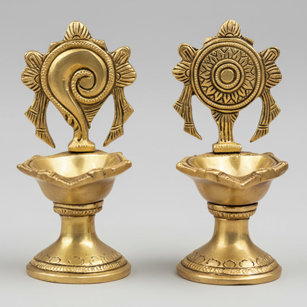 Brass Shankhu Chakra Diya Set of 2