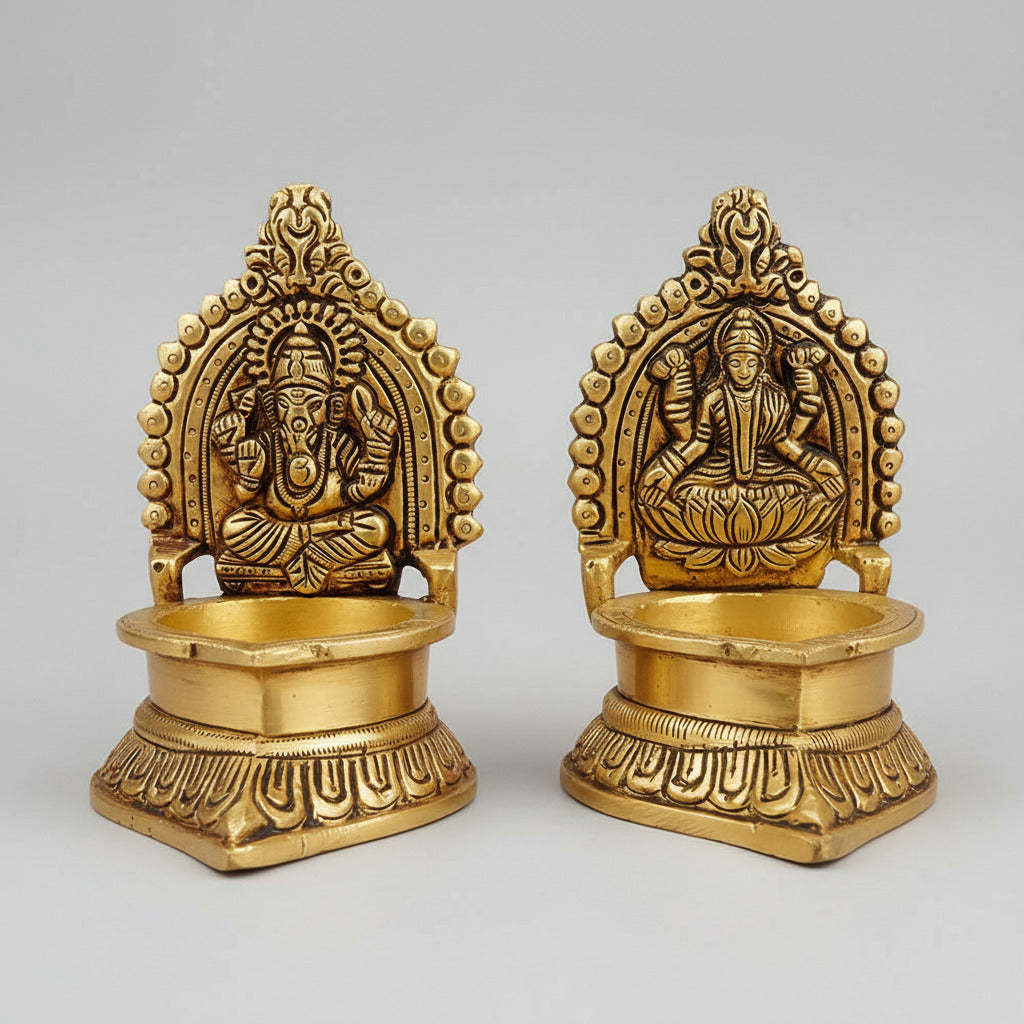 Laxmi Ganesh Brass Diya Set of 2