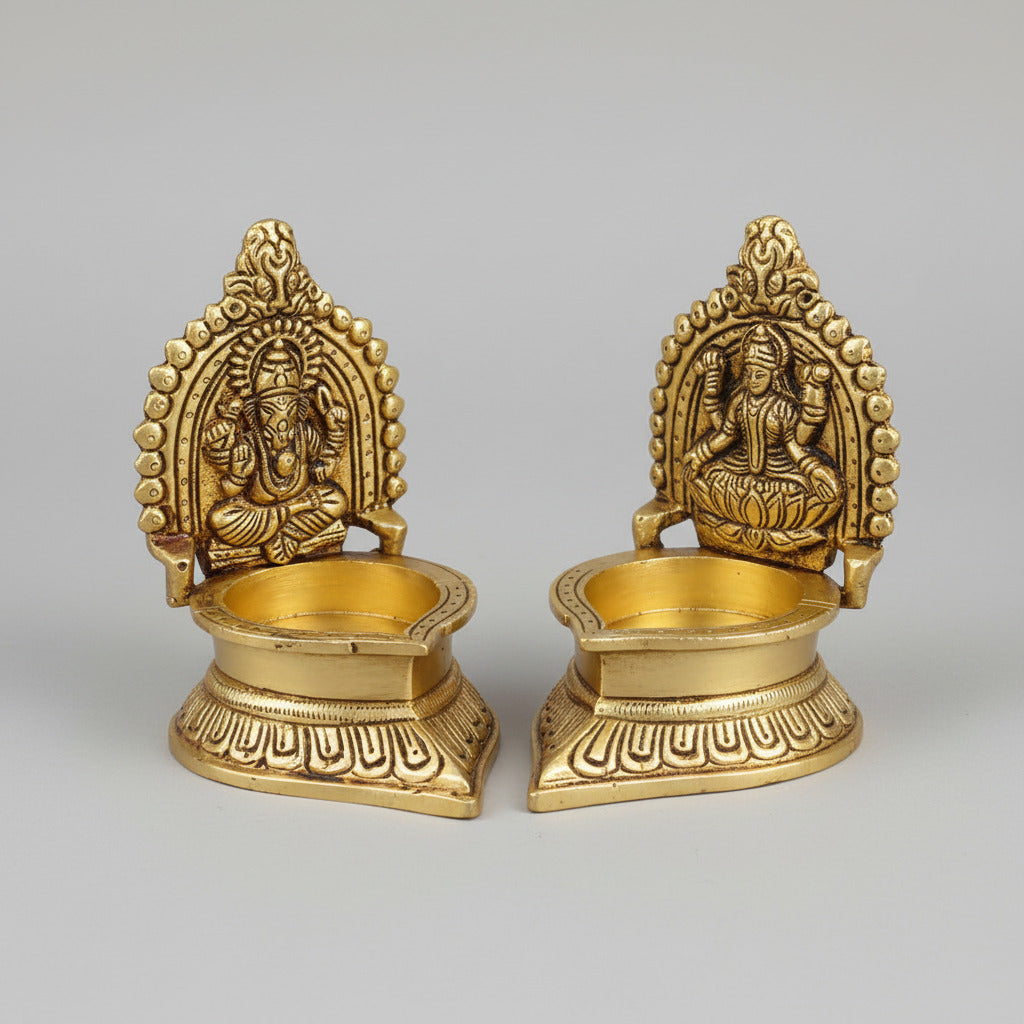 Laxmi Ganesh Brass Diya Set of 2