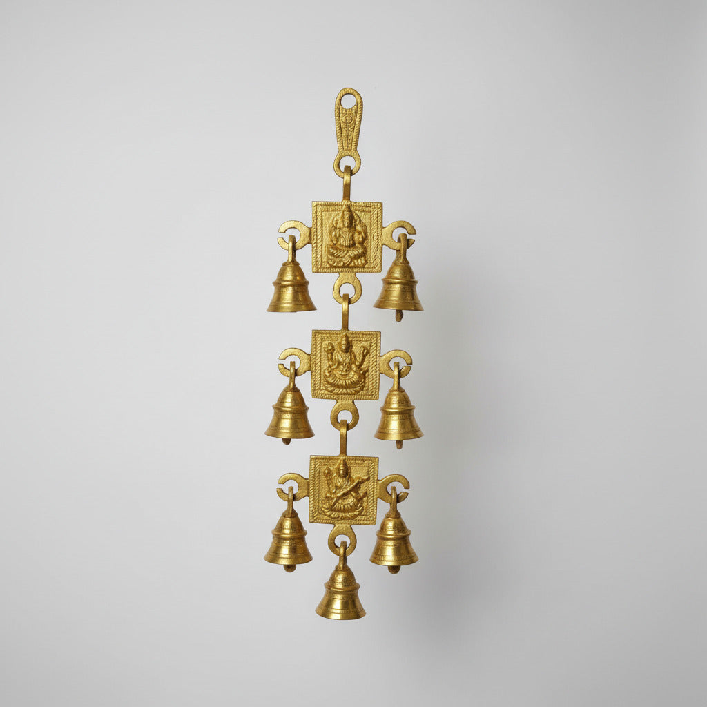 Brass Ganesh Laxmi Saraswati Hanging Bells