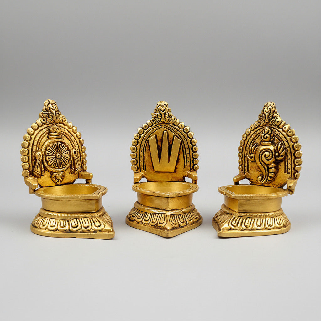 Tirupati Balaji Shankh Chakra Brass Diya Set of 3