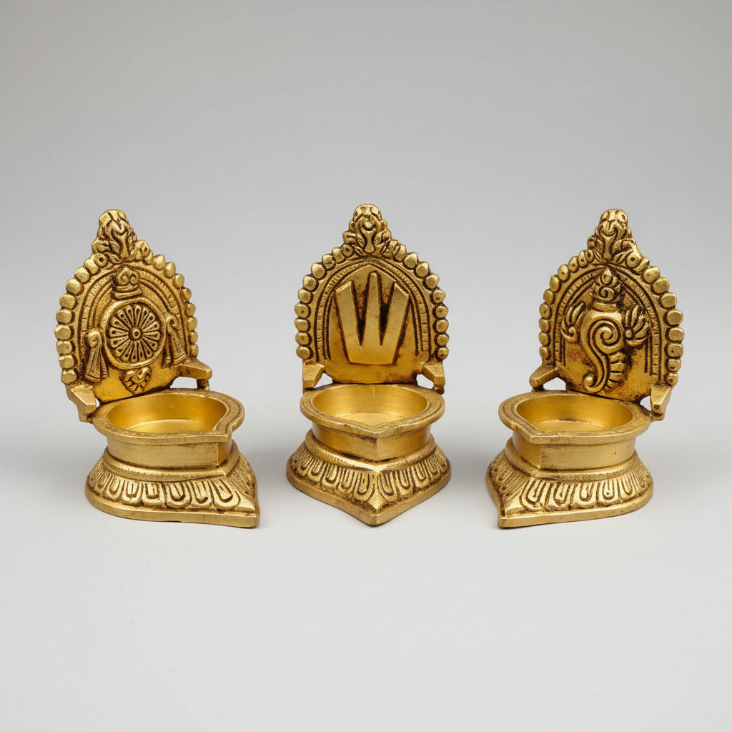 Tirupati Balaji Shankh Chakra Brass Diya Set of 3