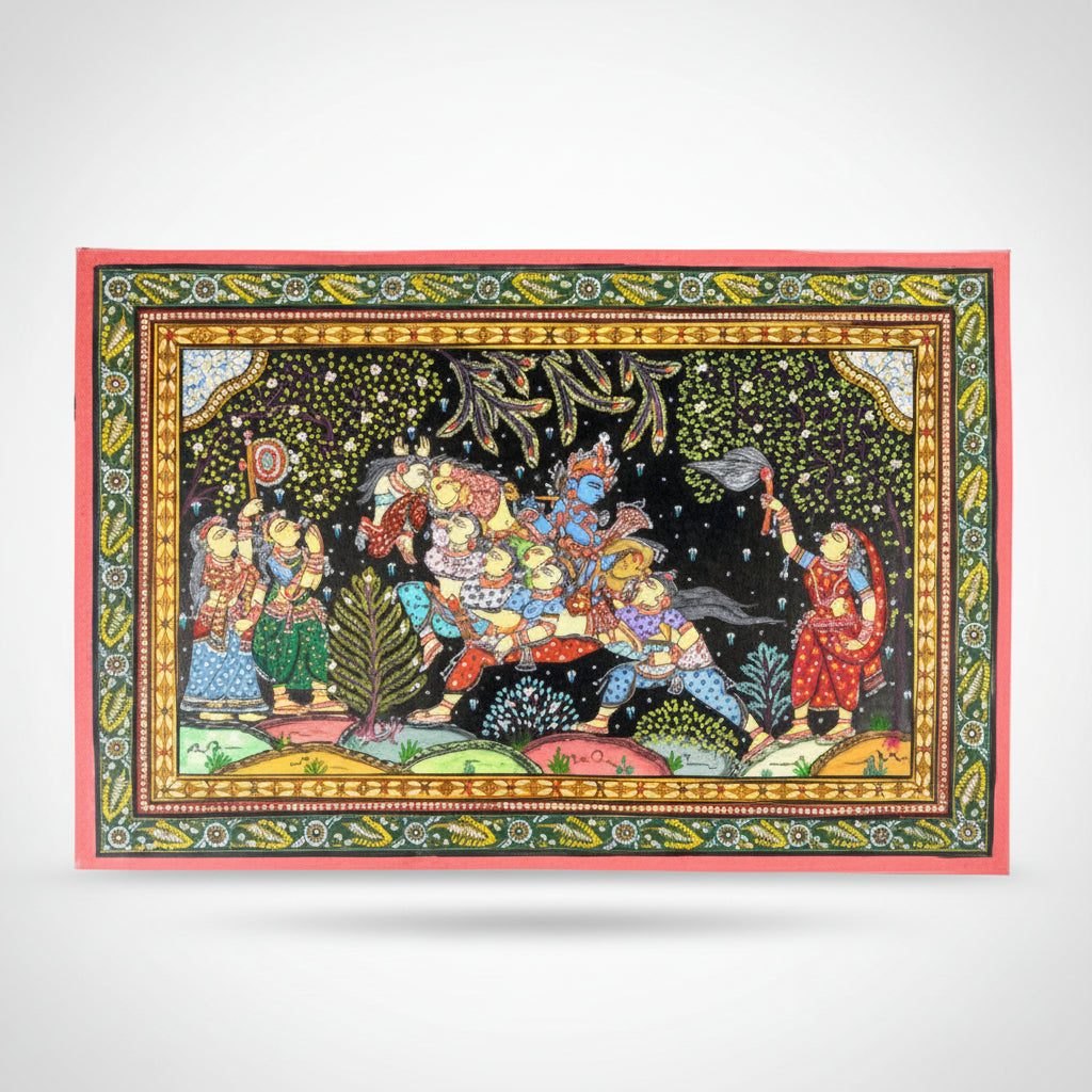 Kandarp Ashwa (Kathi Ghoda) Krishna Gopi Rasleela Pattachitra Painting