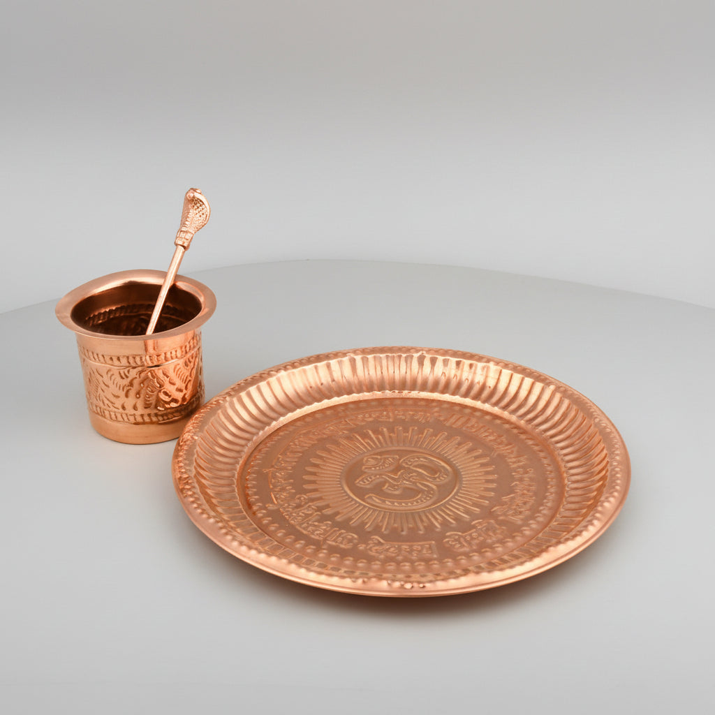 OM Gayatri Copper Puja Thali Set for Achaman & Tarpan