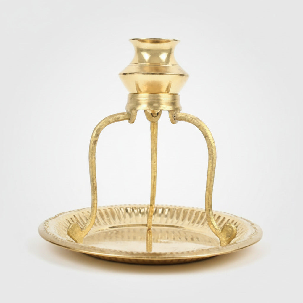 Brass Abhishek Set with Kalash Tri-Stand & Plate