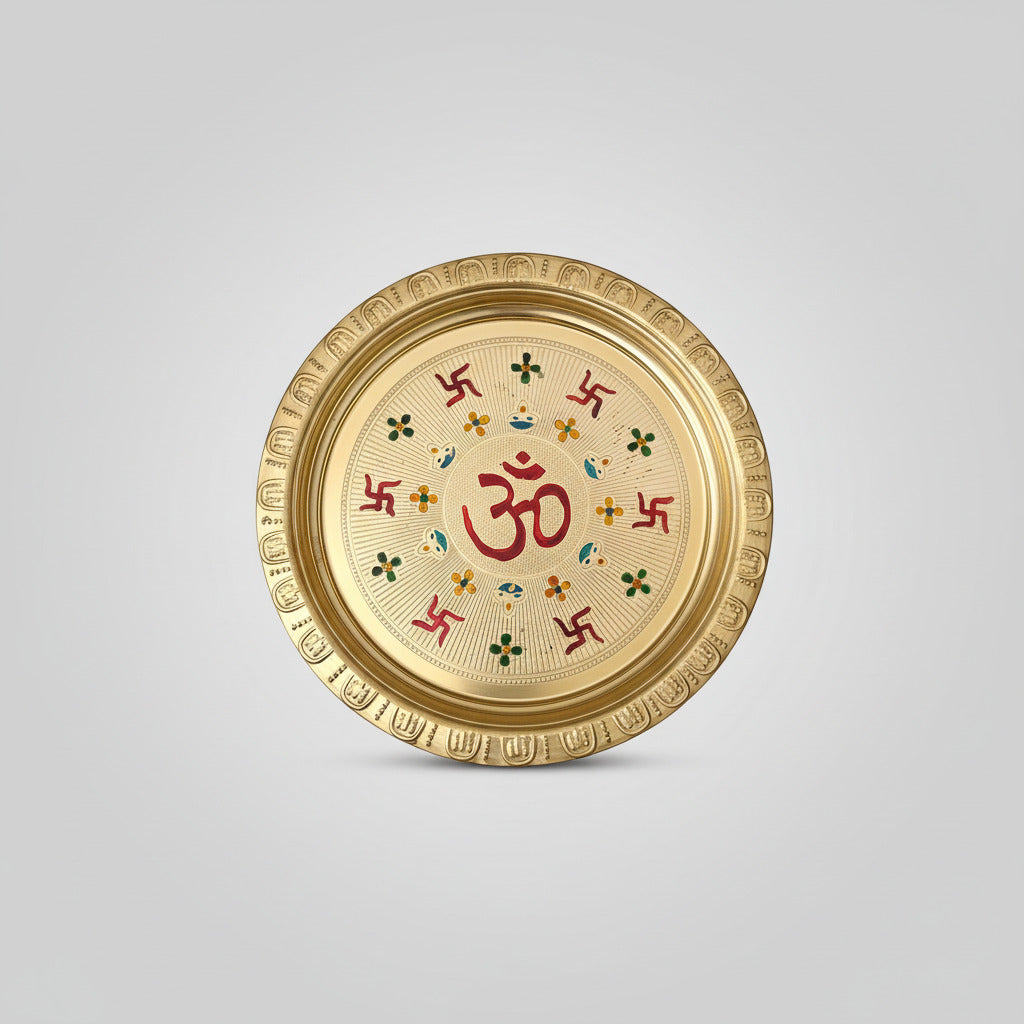 Brass Meenakari Puja Thali-10.6 inches