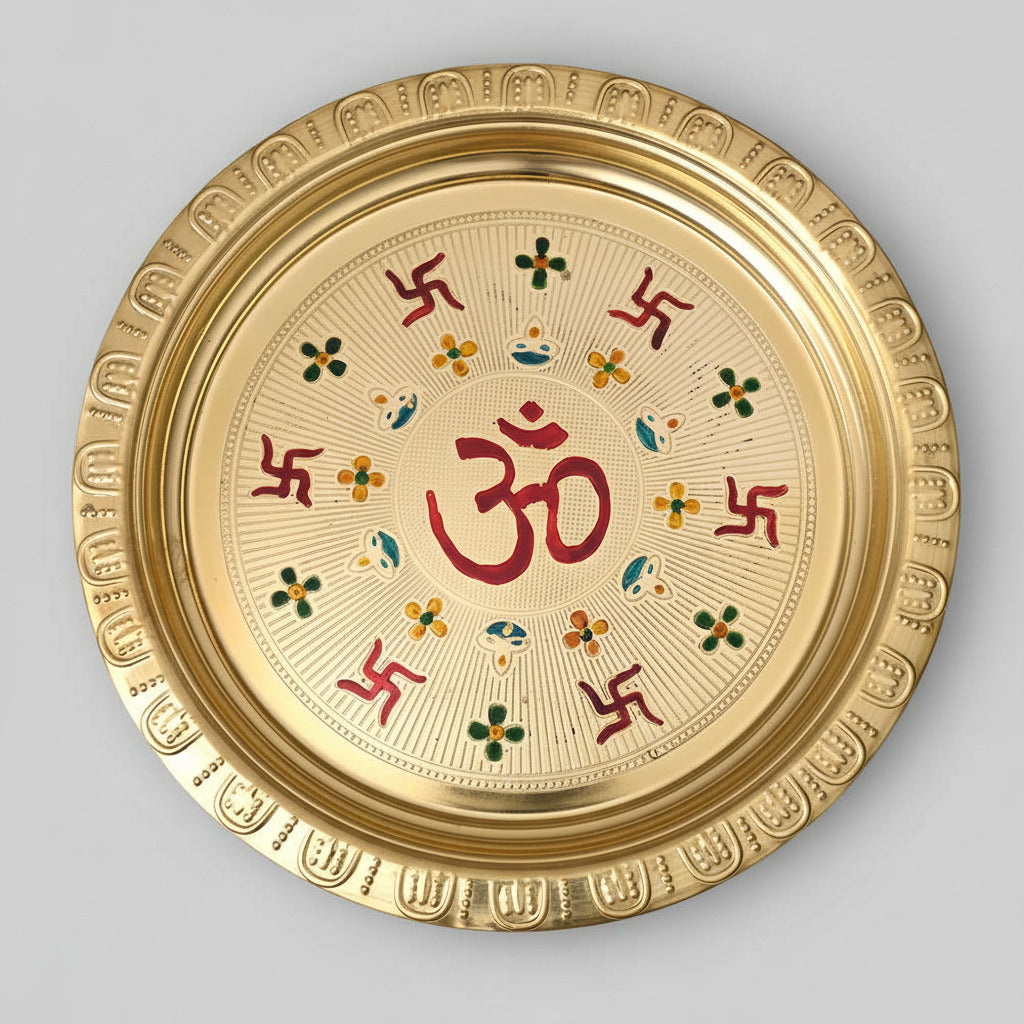 Brass Meenakari Puja Thali-11.3 inches