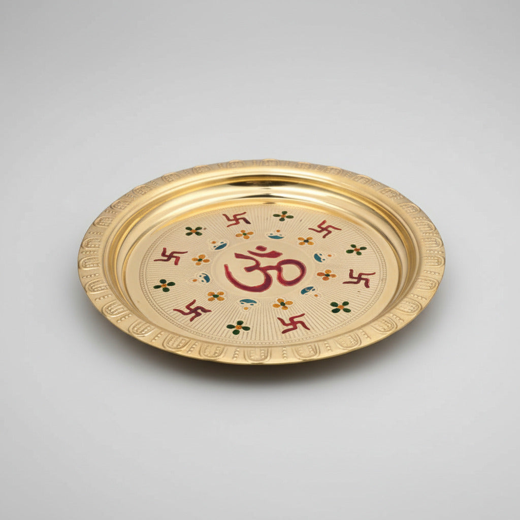 Brass Meenakari Puja Thali-11.3 inches