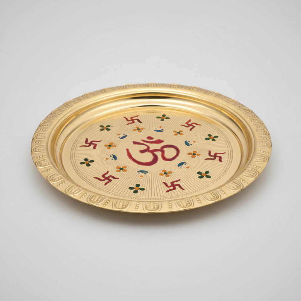 Brass Meenakari Puja Thali-10.6 inches
