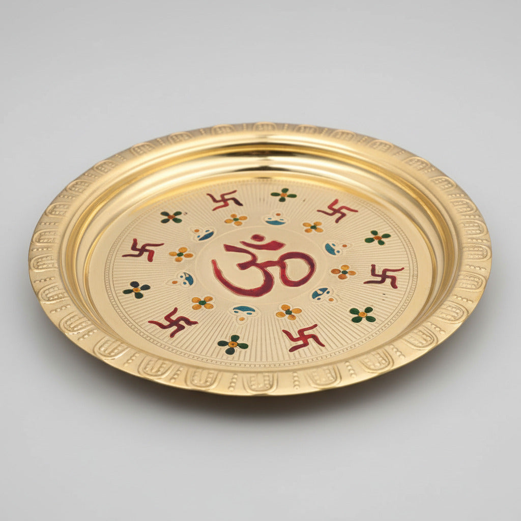 Brass Meenakari Puja Thali-9.6 inches