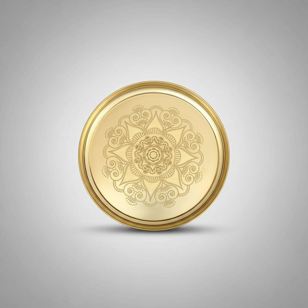Mandala Embossed Brass Puja Thali-11 inches