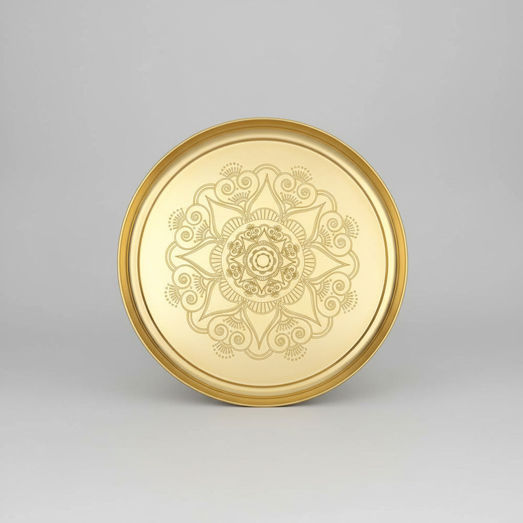 Mandala Embossed Brass Puja Thali-12 inches