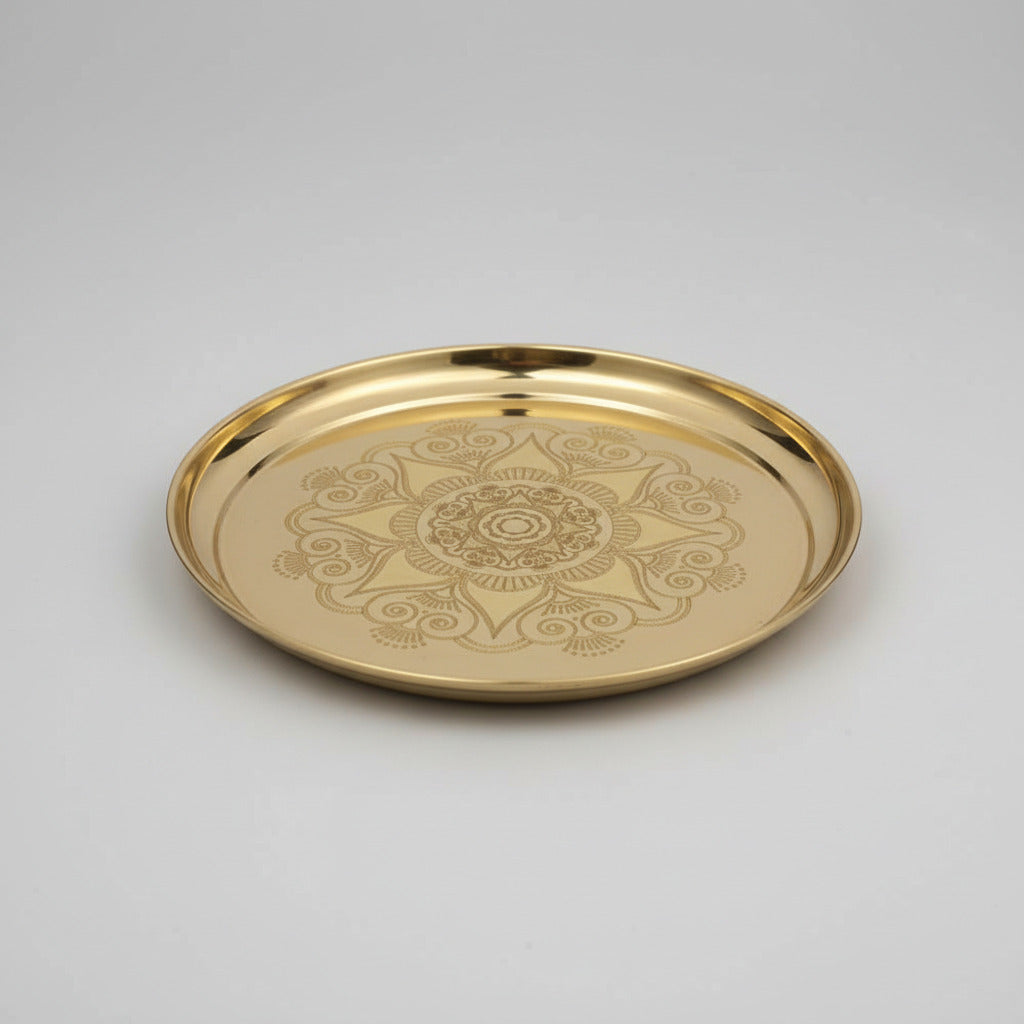 Mandala Embossed Brass Puja Thali-11 inches